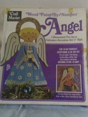 Vintage 1972 SEALED Craft Master 3D Wood Paint By Number Angel Tree Topper Kit